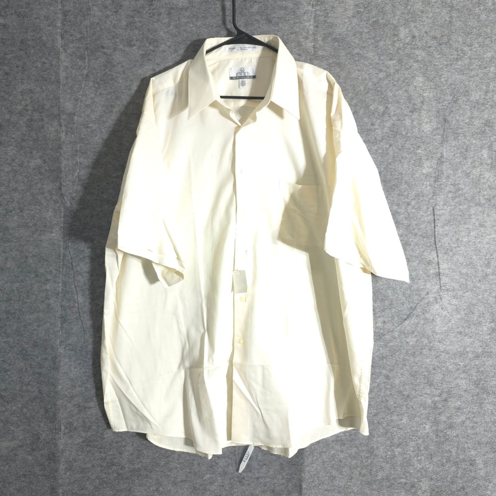 ENRO Mens Micro Nailhead Short Sleeve Dress Shirt BIG 18.5 Ivory NWT Button Up
